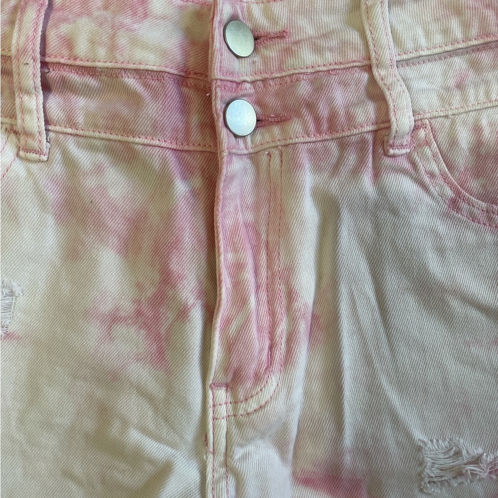 Pink and White high rise Acid Wash Cut-Off Jean Shorts,Distressed Size 9 - Picture 3 of 6